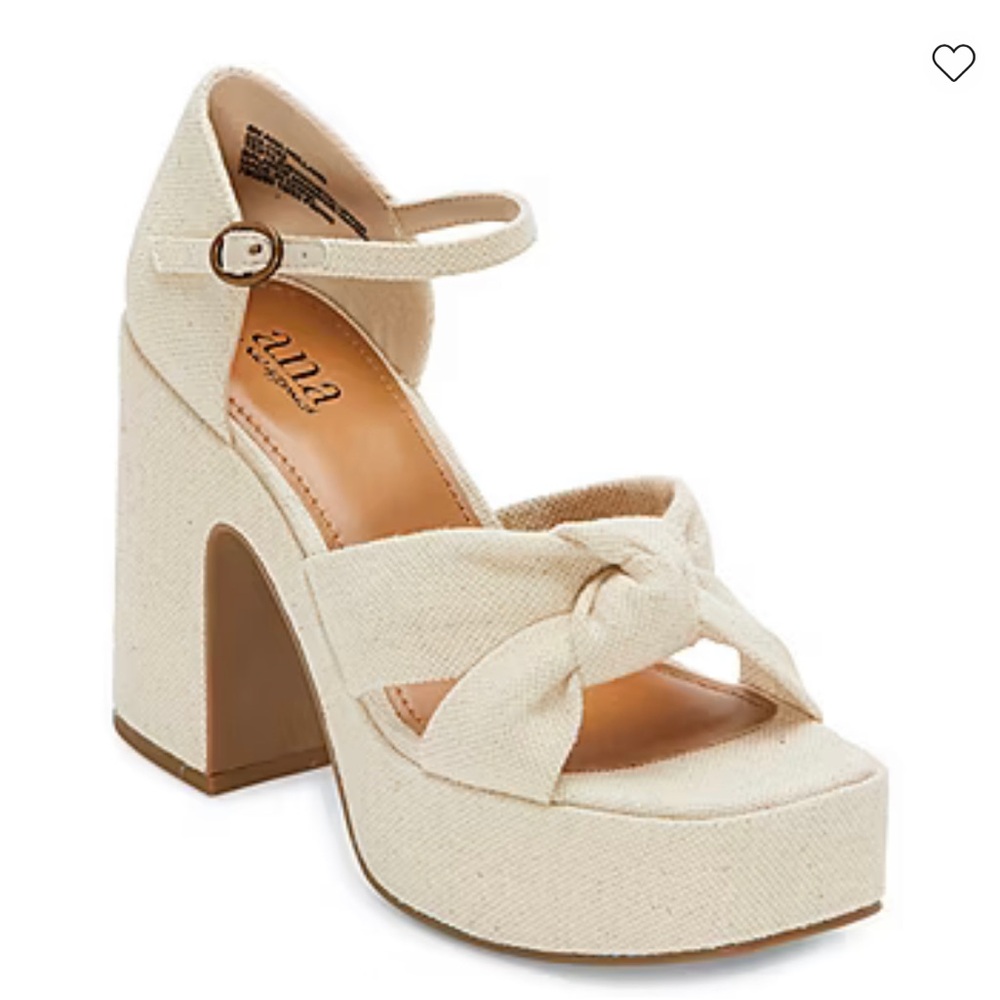 a.n.a Cream Heels with Chunky Block Heel and Knot Detail